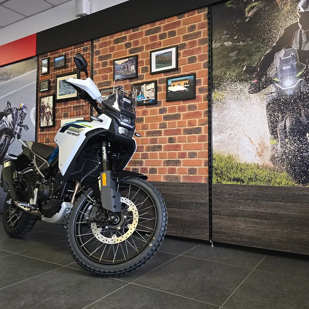 New CFMOTO motorcycles on display in the Cobb & Jagger showroom
